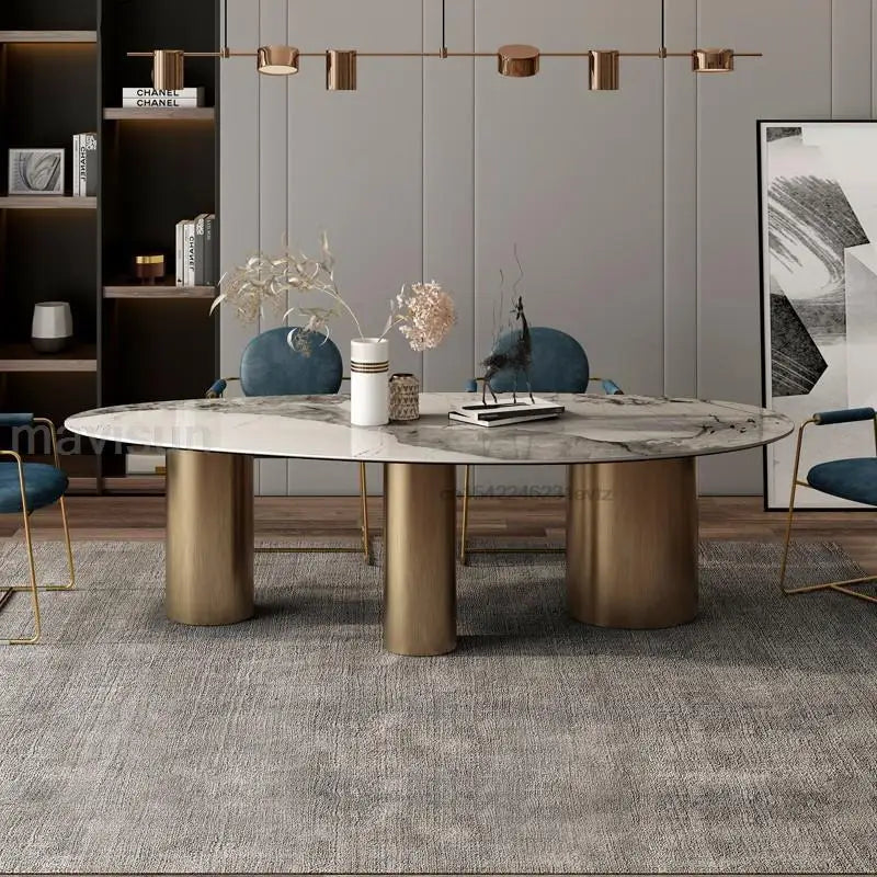 Italian Oval Dining Table Chairs Combination
