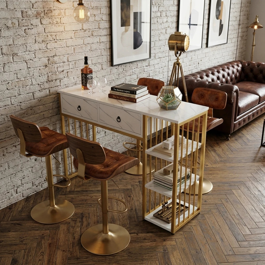 Wall-mounted Counter Height Bar Tables with Drawers