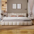 Elegant Beige Chenille King Bed with Checkerboard Pattern