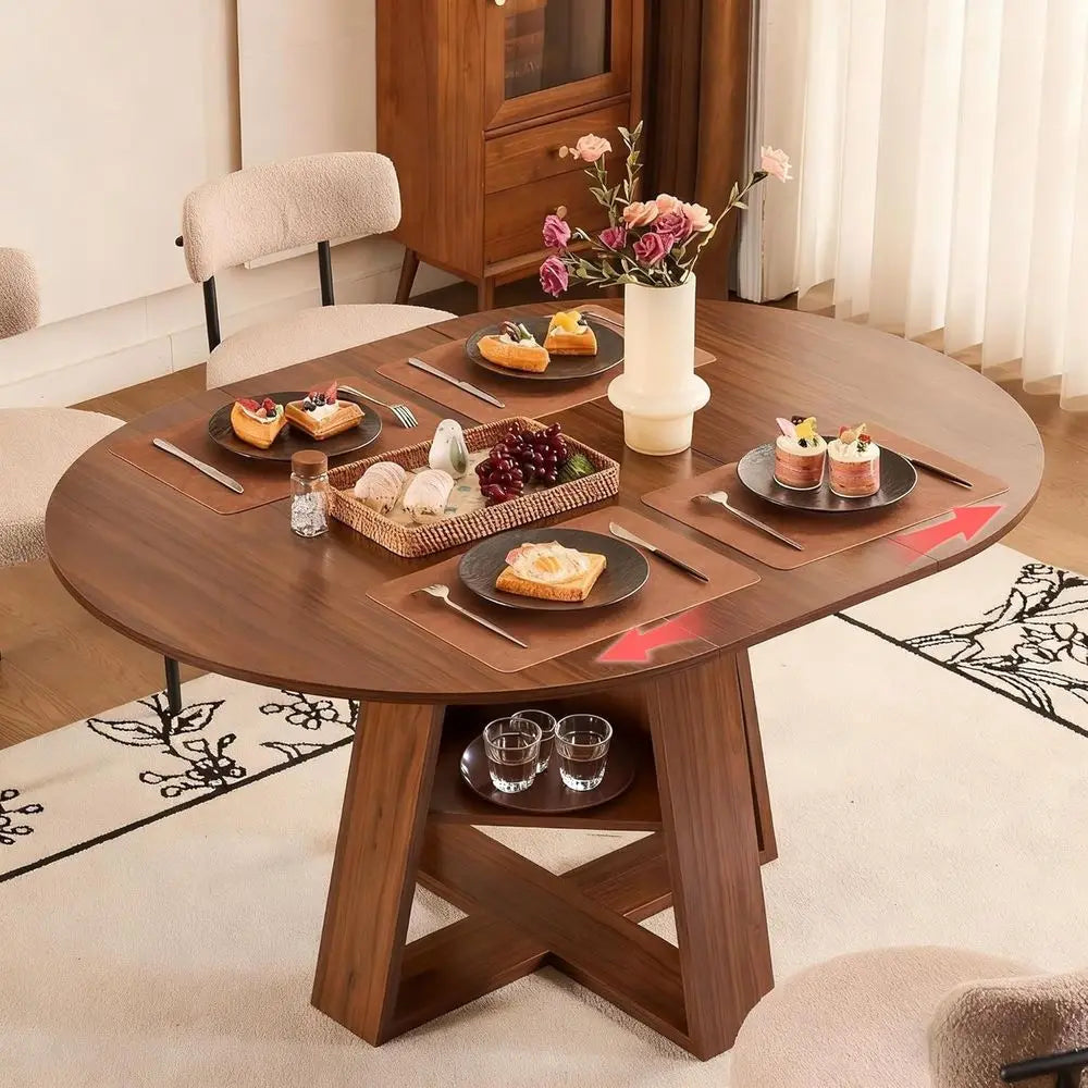 Space-Saving Extendable Round Kitchen Dining Table