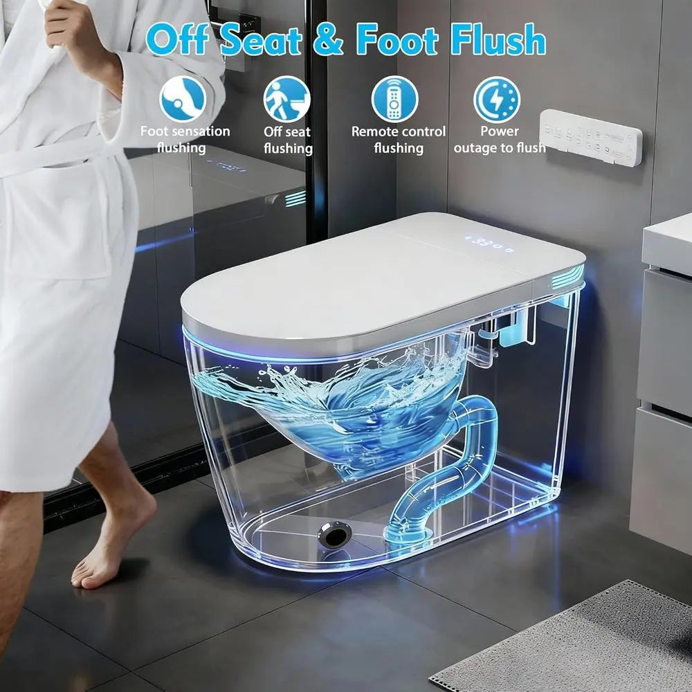 Smart Toilet with Bidet Built-in, Auto Open/Close Lid, Auto Power 1000g MaP lush, 1.28 GP, Elongated Toilet with Warm Water & Wa