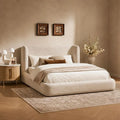 Queen Size, Fully Upholstered Platform Bed Frame with Wingback Headboard