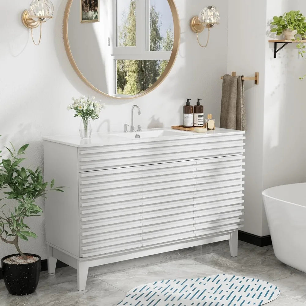 48 Inch Mid Century Freestanding Bathroom Vanity with Undermount Ceramic Sink