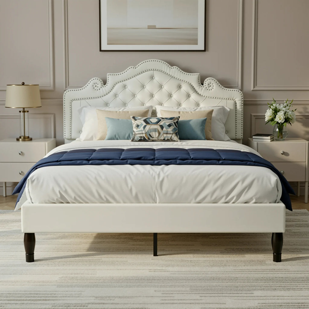 Full/Queen/King Size Velvet Bed Frame with Adjustable Tiara Headboard,