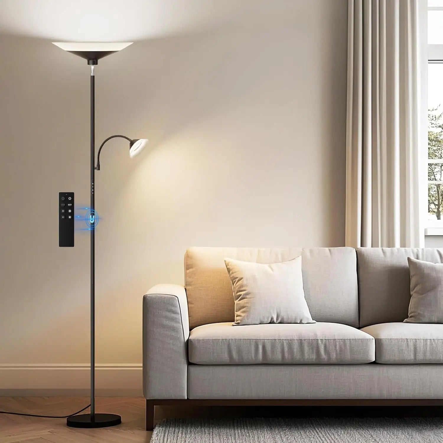 2-in-1 Torchiere Floor Lamp with Remote & Touch Control