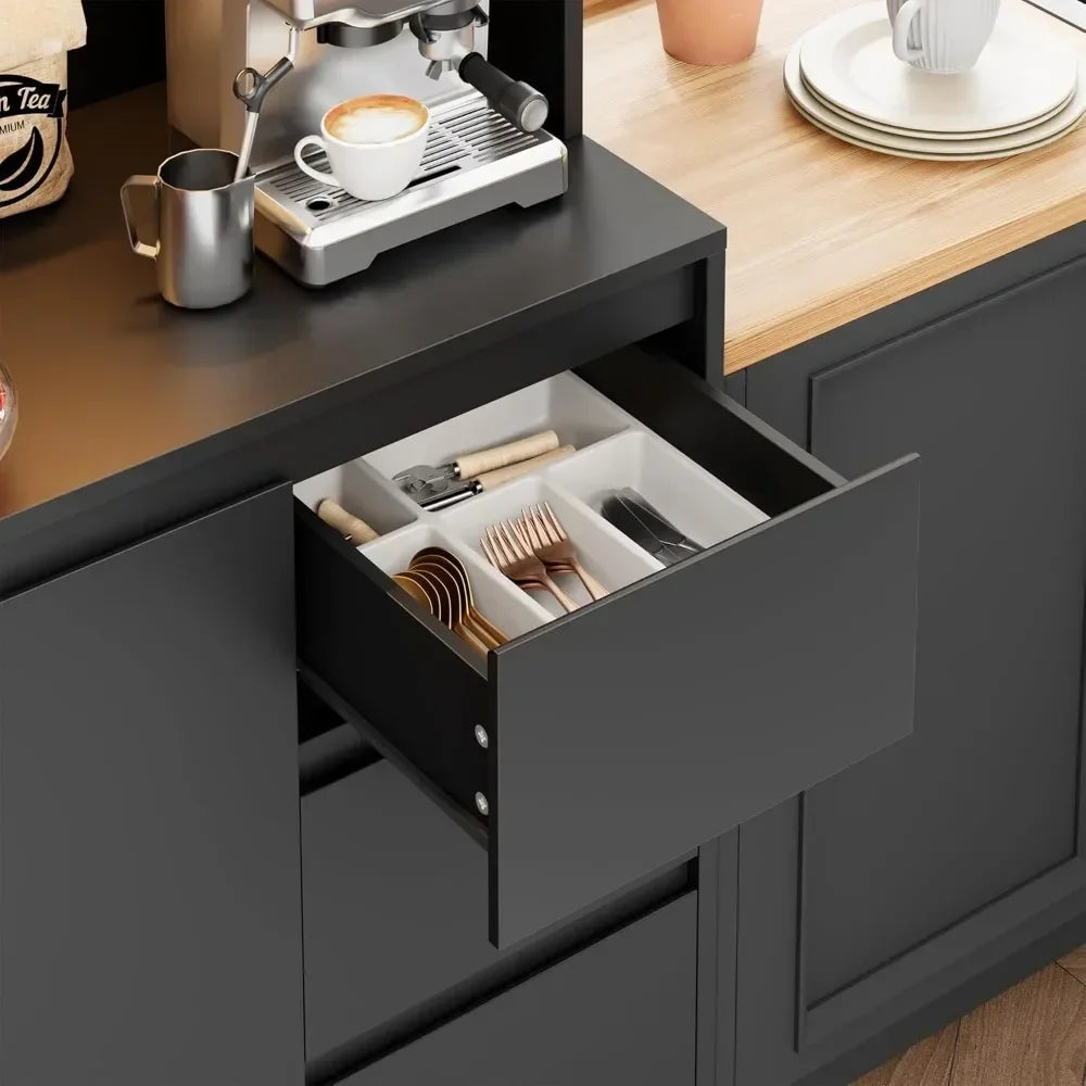 Modern Kitchen Cabinet Hutch Cabinet with Storage,71" Kitchen Pantry Cabinet with LED Lights and Charging Station