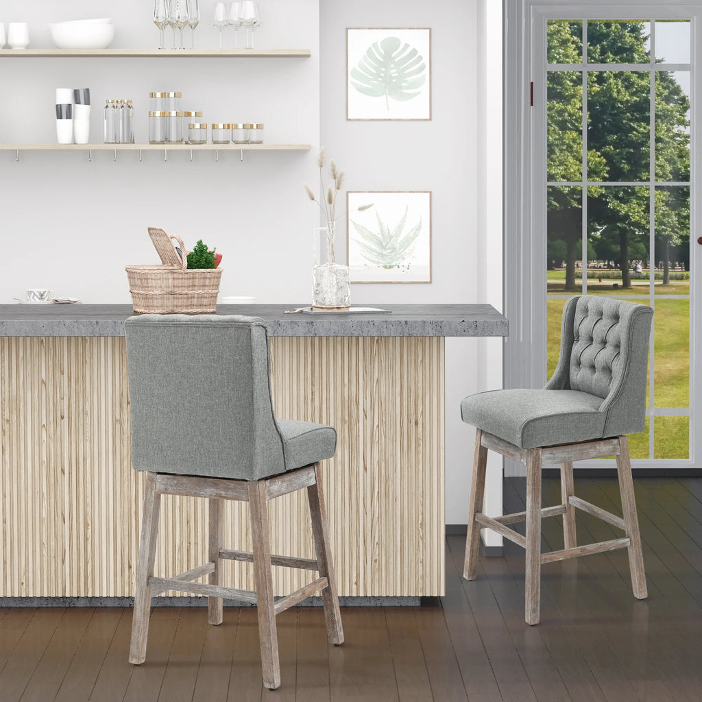 Bar Height Bar Stools Set of 2, 180 Degree Swivel Barstools with Solid Wood Footrests