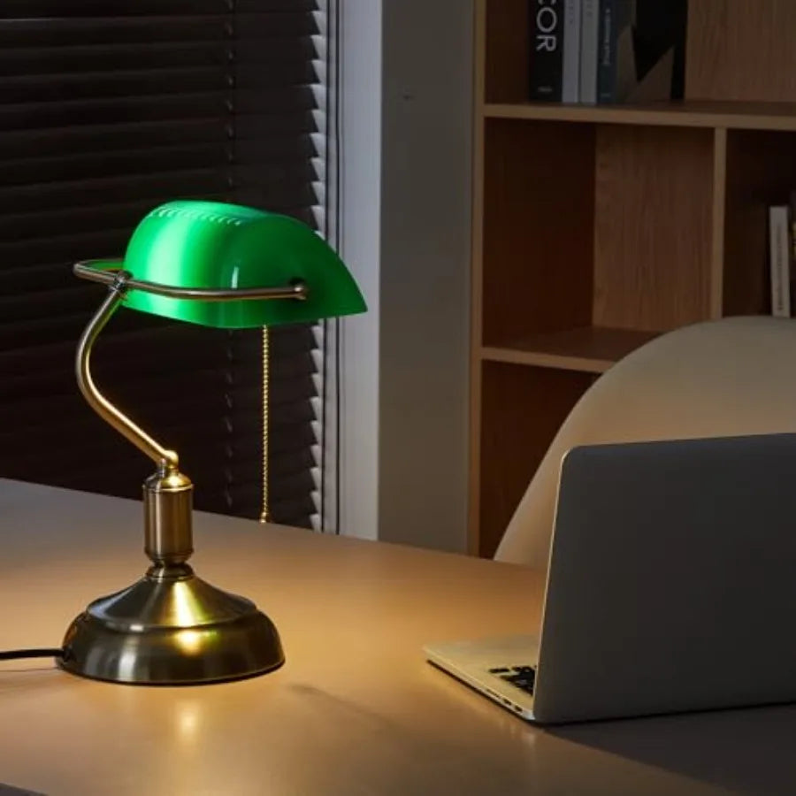 Bankers Lamp, Green Desk Lamp with Pull Chain Switch