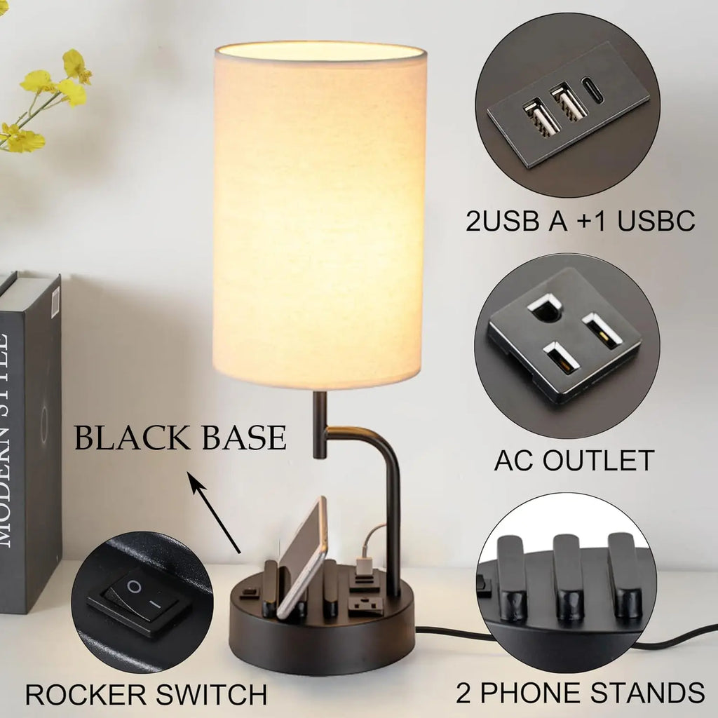 Table Lamp with 3 USB and AC Outlet
