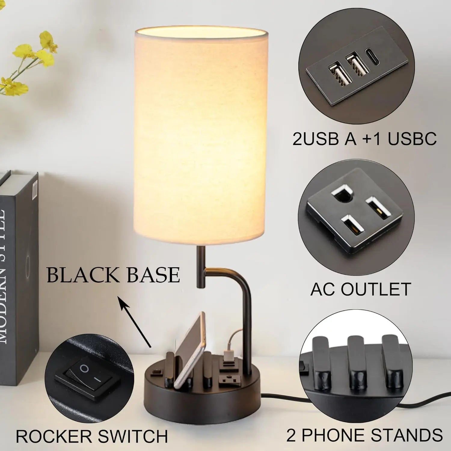 Table Lamp with 3 USB and AC Outlet