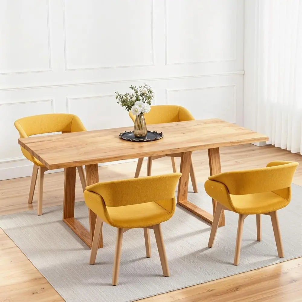Pair of Yellow Upholstered Dining Chairs with Fabric Cushion