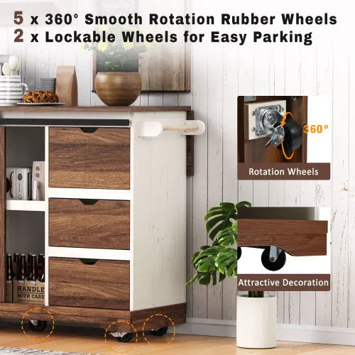55.5" Farmhouse Kitchen Island with Drop Leaf