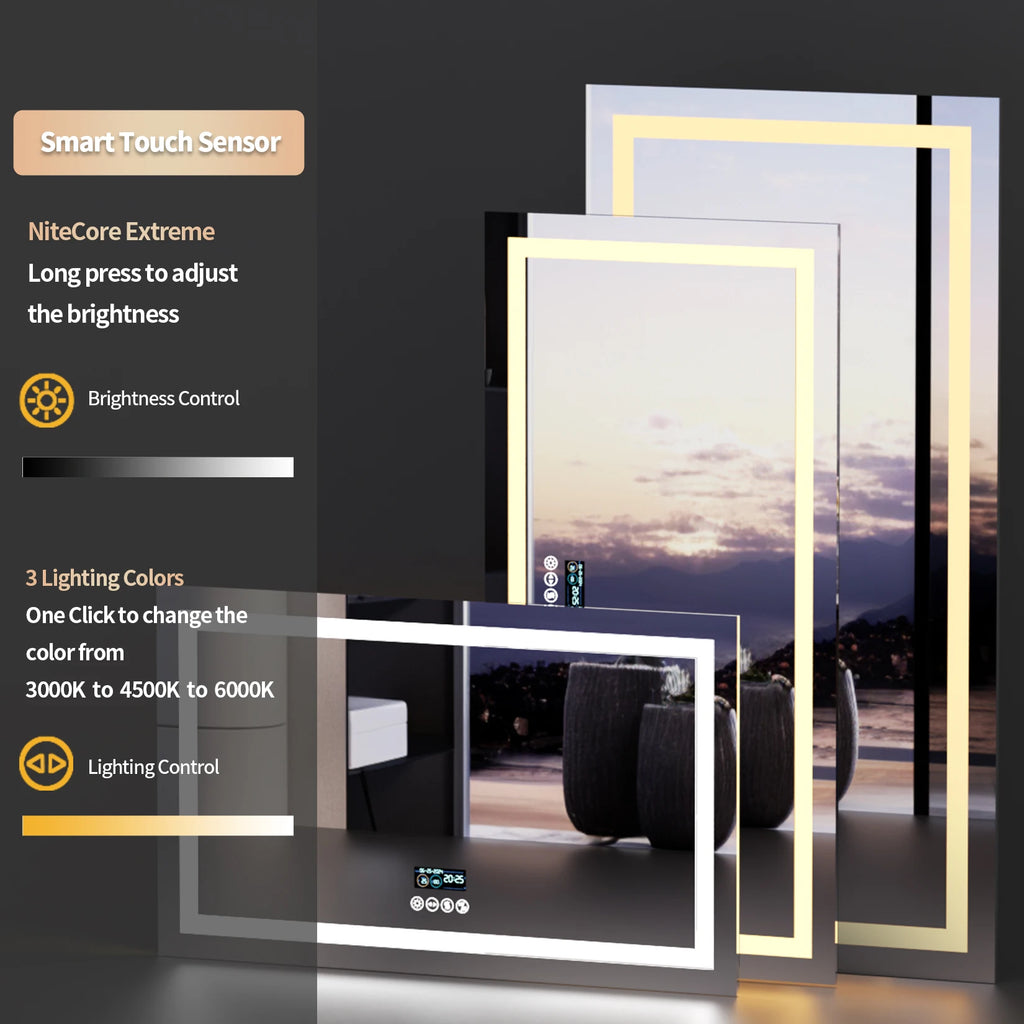 Bathroom Mirror with Dual Lights, Anti-Fog, Bluetooth Speaker Dimmable