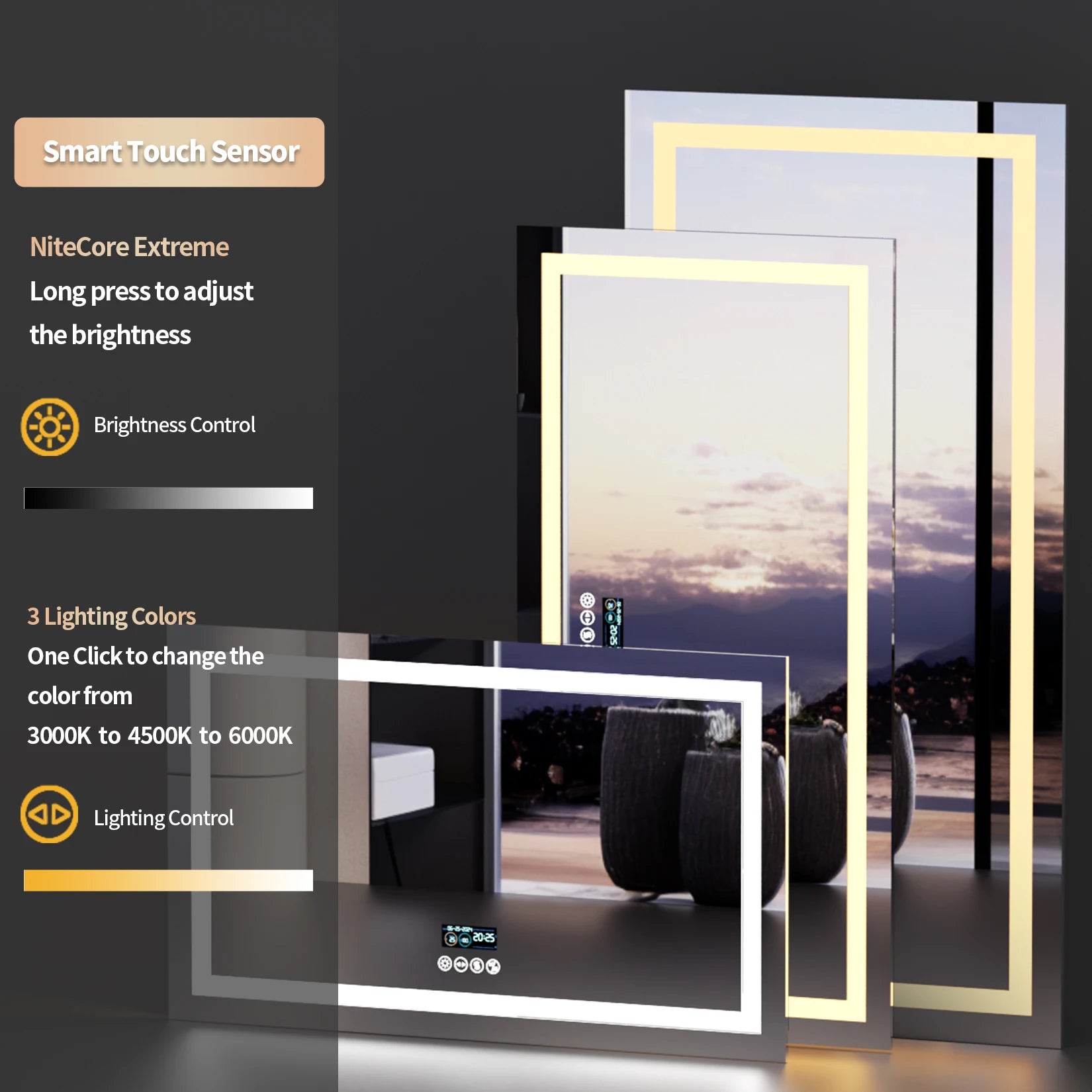 Bathroom Mirror with Dual Lights, Anti-Fog, Bluetooth Speaker Dimmable