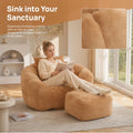 Bean Bag Chair with Ottoman, Comfy Bean Bag Chairs with Memory Foam Filled, Fluffy Beanbag Sofa with Dutch Velvet Cover, Teardrop BeanBag Chairs for Living Room, Playroom
