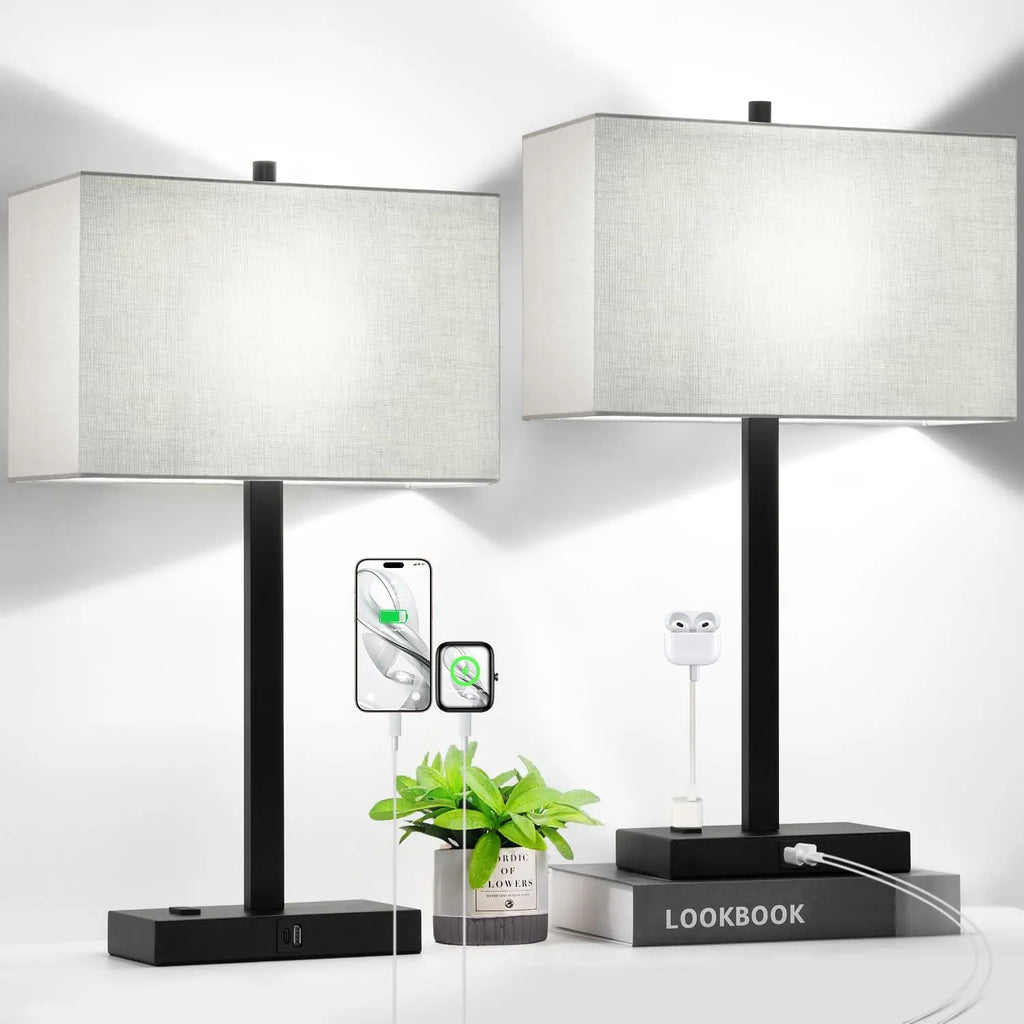 21" Touch Bedside Lamps with 2 USB & AC Outlets,