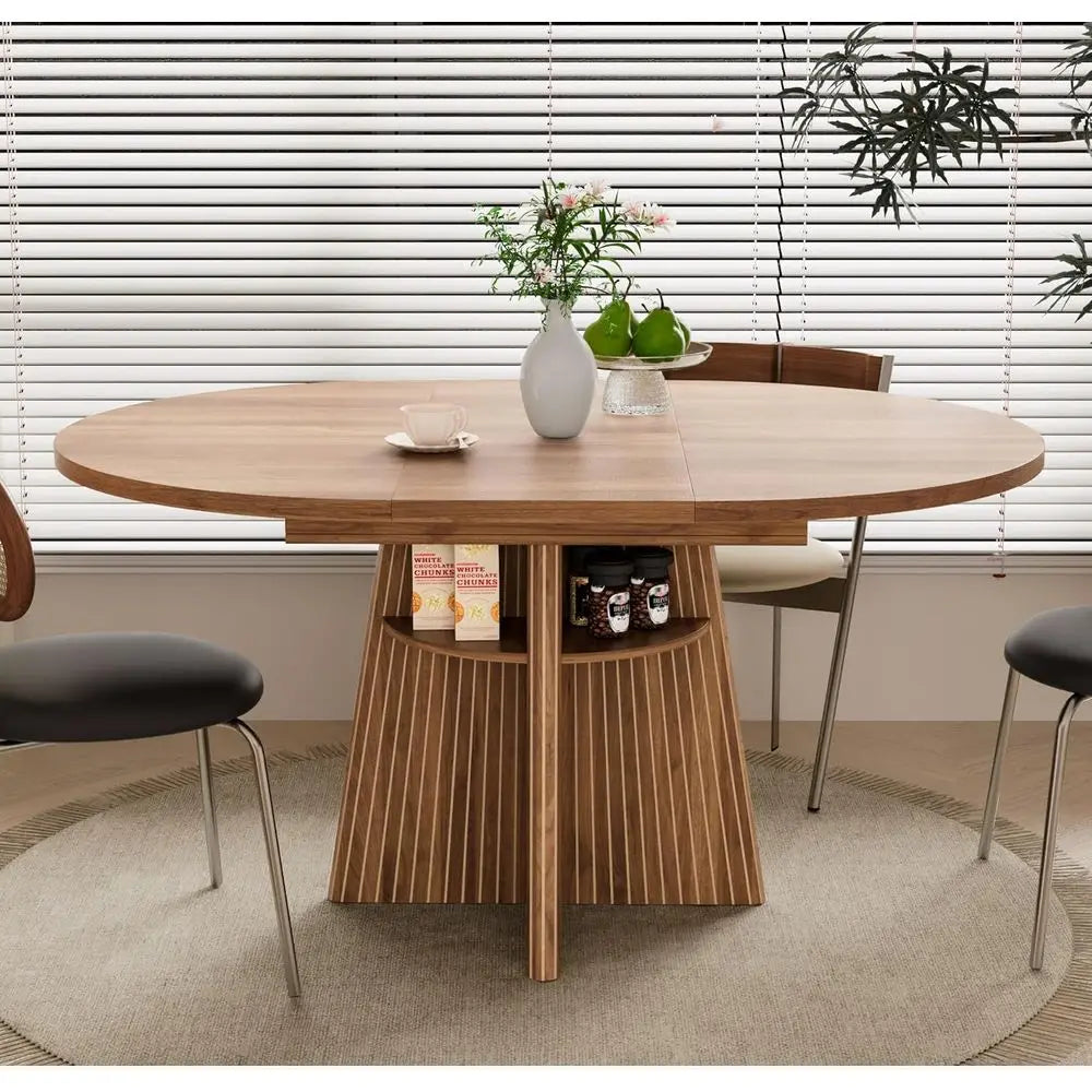 Expandable Round Dining Table 4-8 Seats with Luted Base