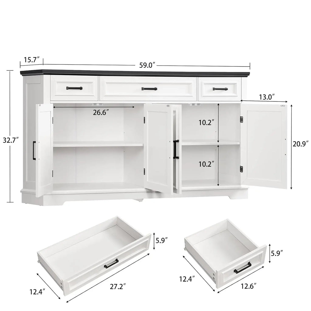 Large Buffet Cabinet with 4 Doors 3 Drawers