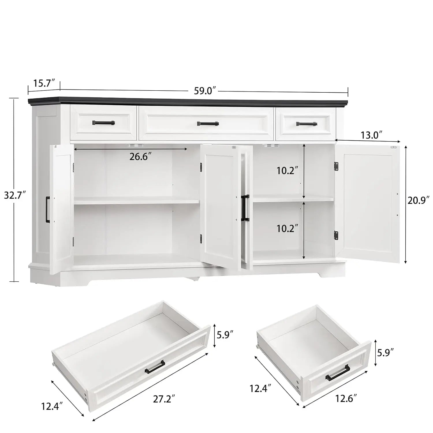 Large Buffet Cabinet with 4 Doors 3 Drawers