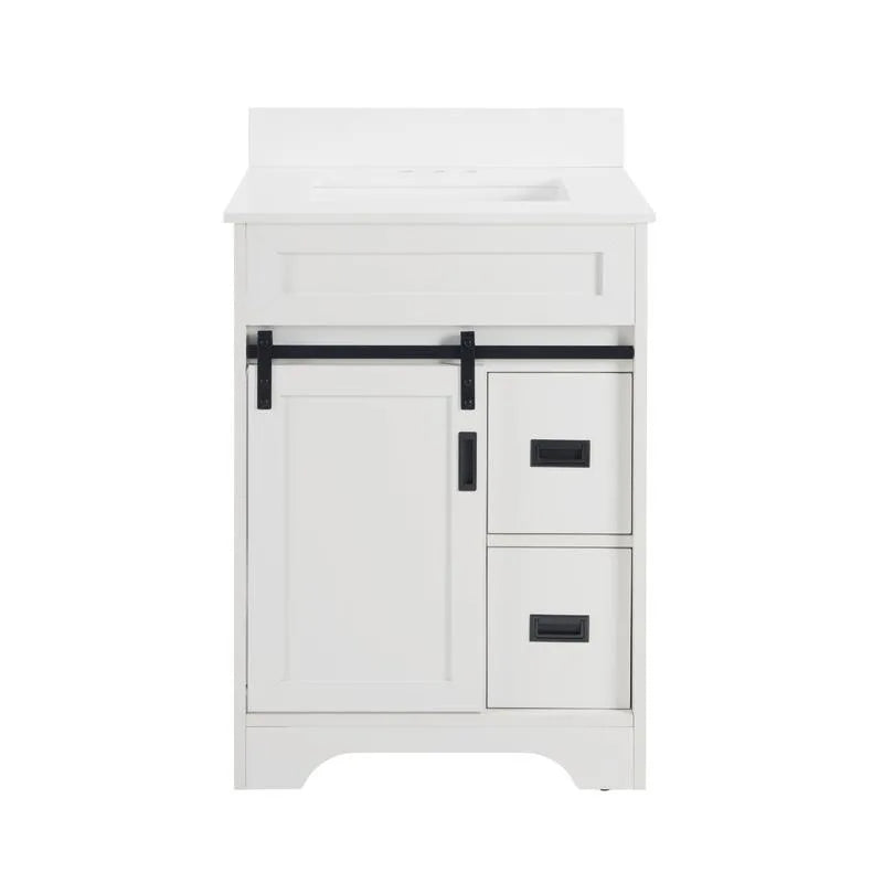 24" Bathroom Vanity with Farmhouse Undermount Bathroom Sink with Sliding Barn Doors