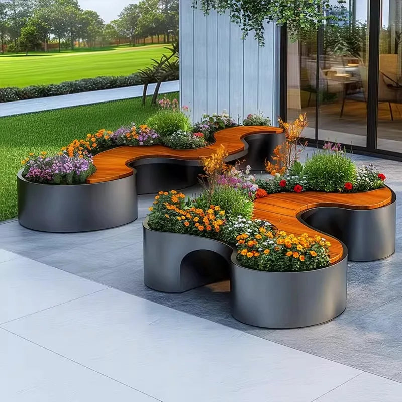 Outdoor flower box seat combination
