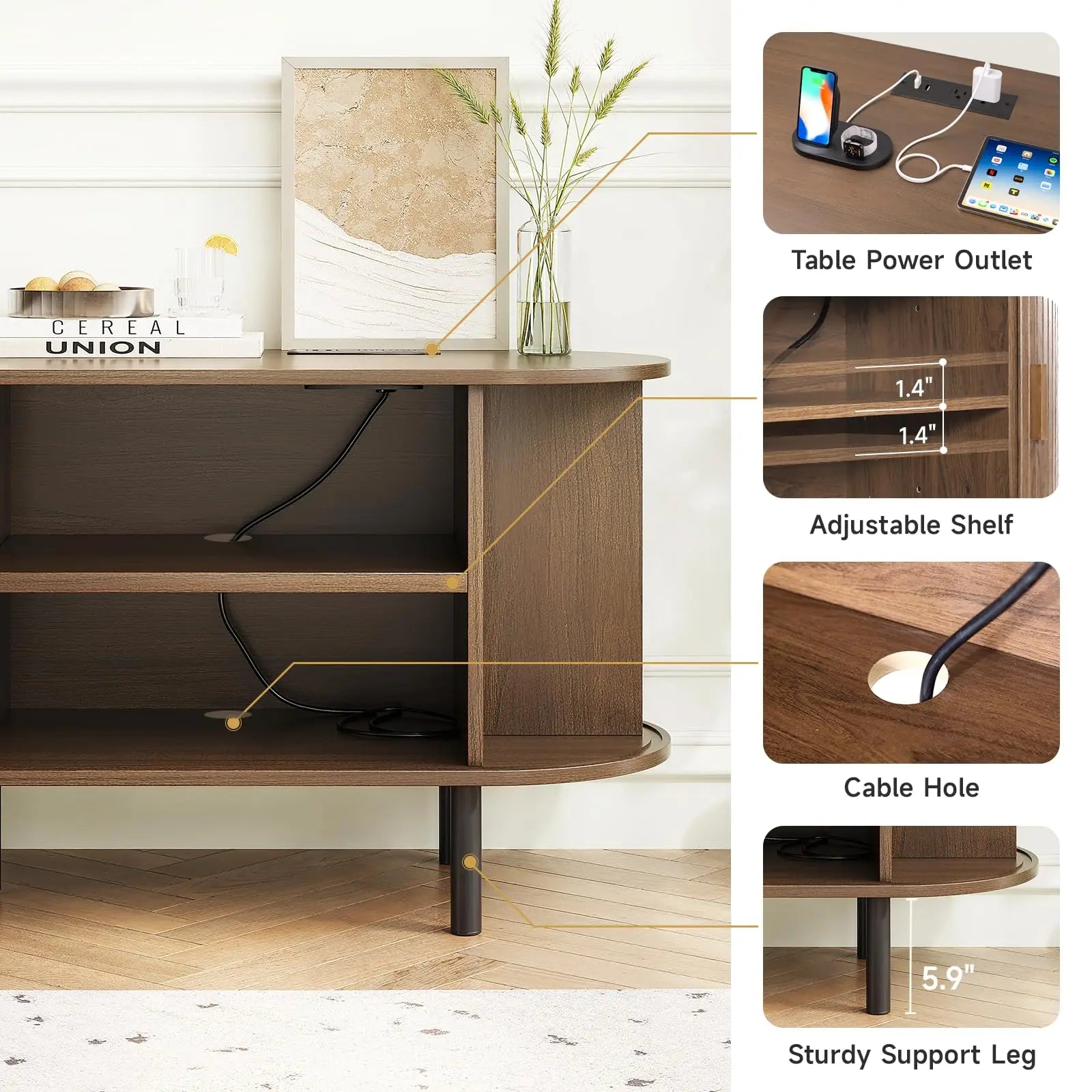 TV Stand, Power Outlet, 60/70",TV, Sliding Doors, Adjustable Shelves