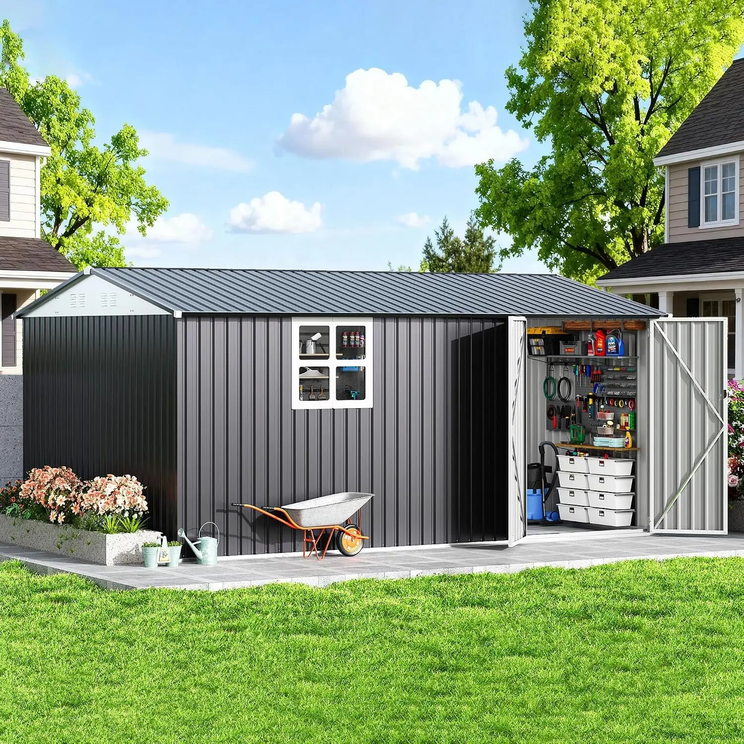 Outdoor Metal Storage Shed Lockable Doors