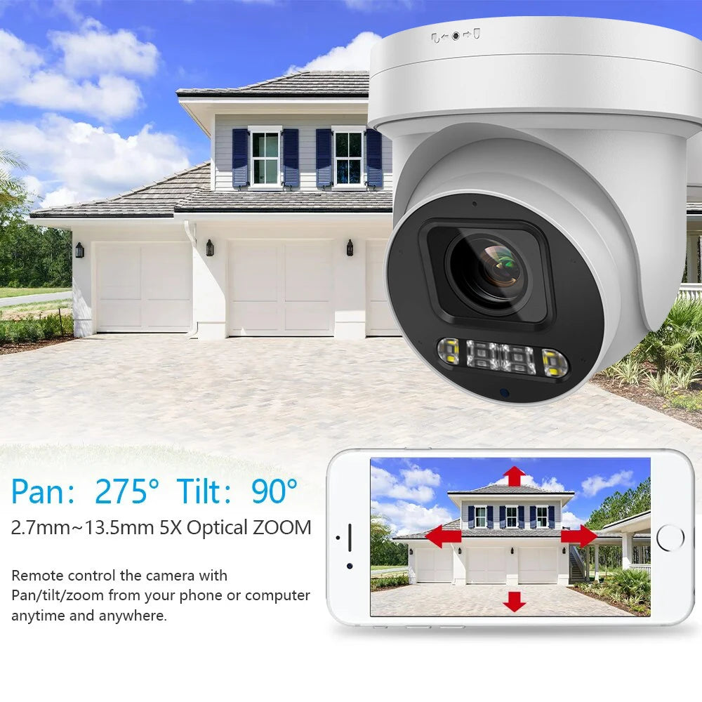 8MP 5X Zoom PTZ Camera POE Color Vu Built-in Mic Speaker