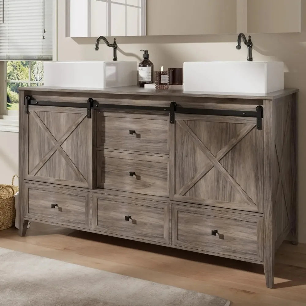 Bathroom Vanity with Sink, 60 Inch Bathroom Vanity Double Sink Ceramic