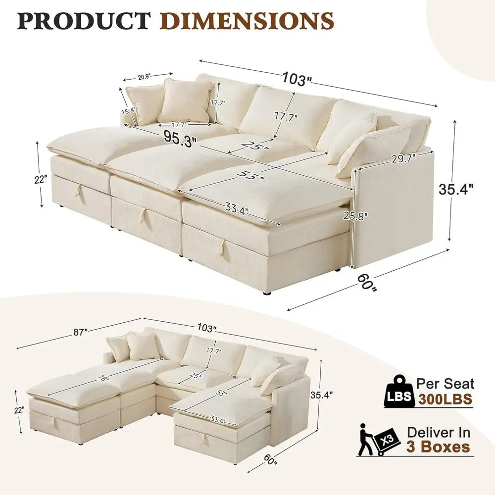 6-Seater Oversized Storage Sectional Sofa