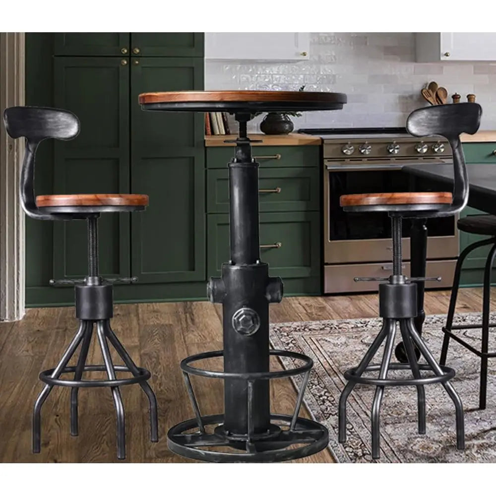 Adjustable Height Swivel Round Wooden Kitchen Bar Table,