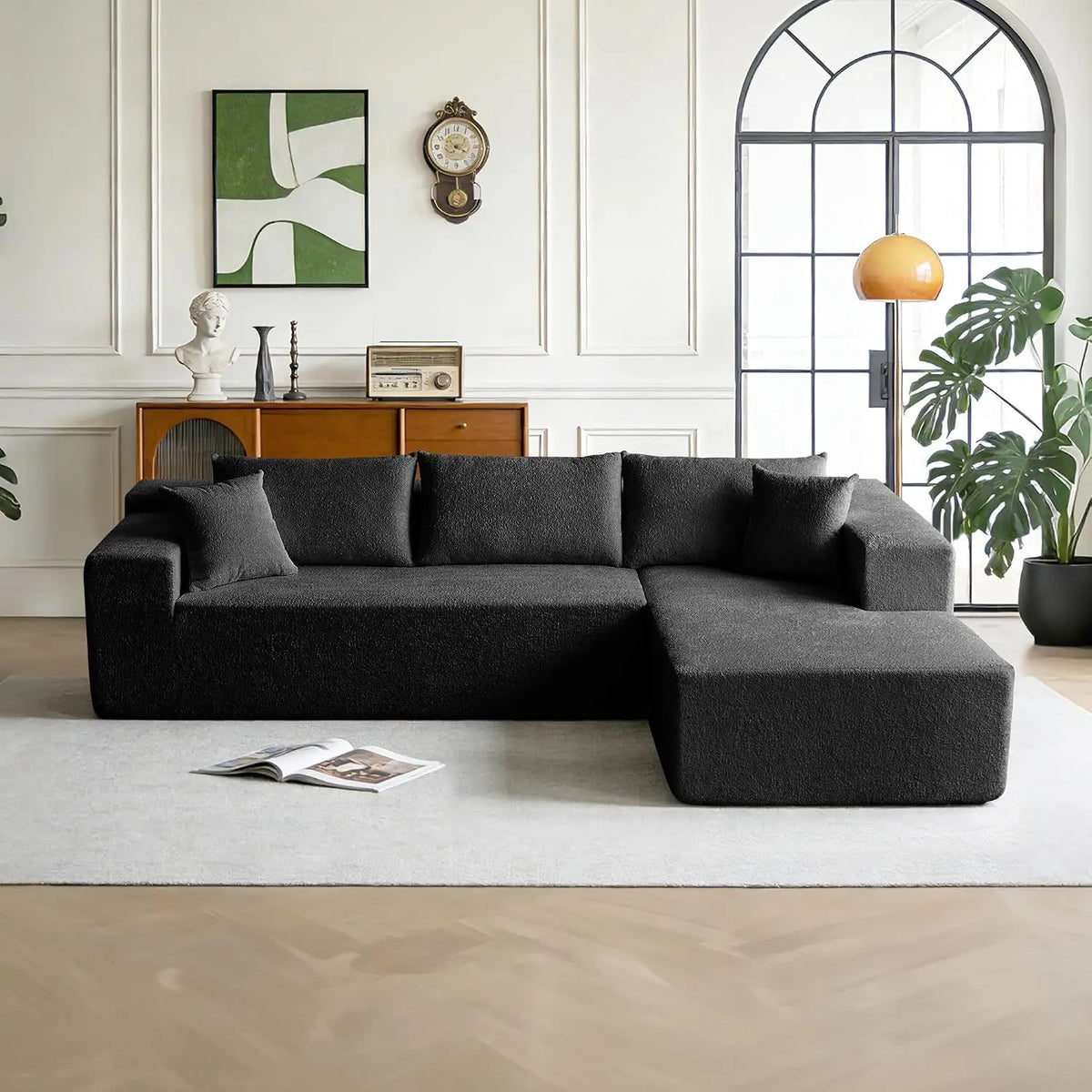 104" Sectional Sofa Boucle L-Shape Chaise High-Density Foam Living Room Set