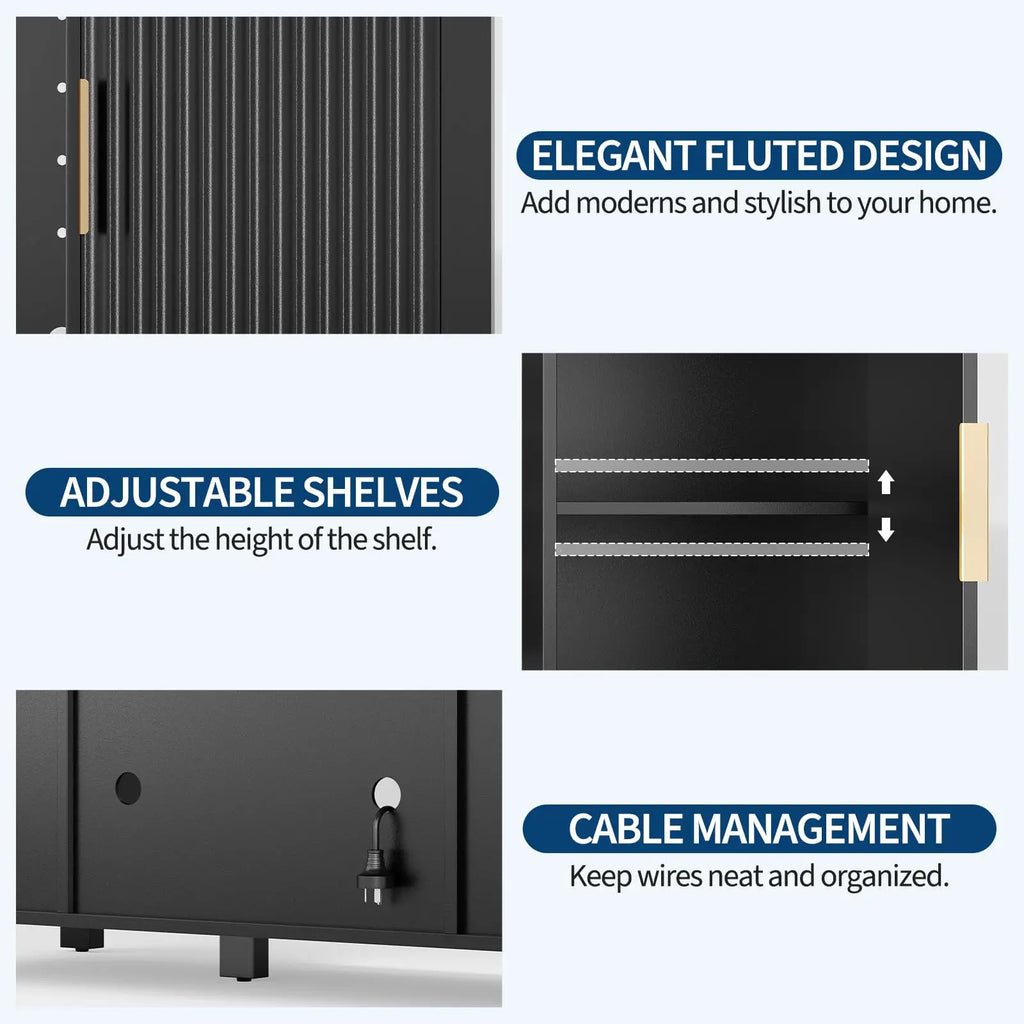 Fluted Coffee Bar Cabinet With Mini Fridge Space