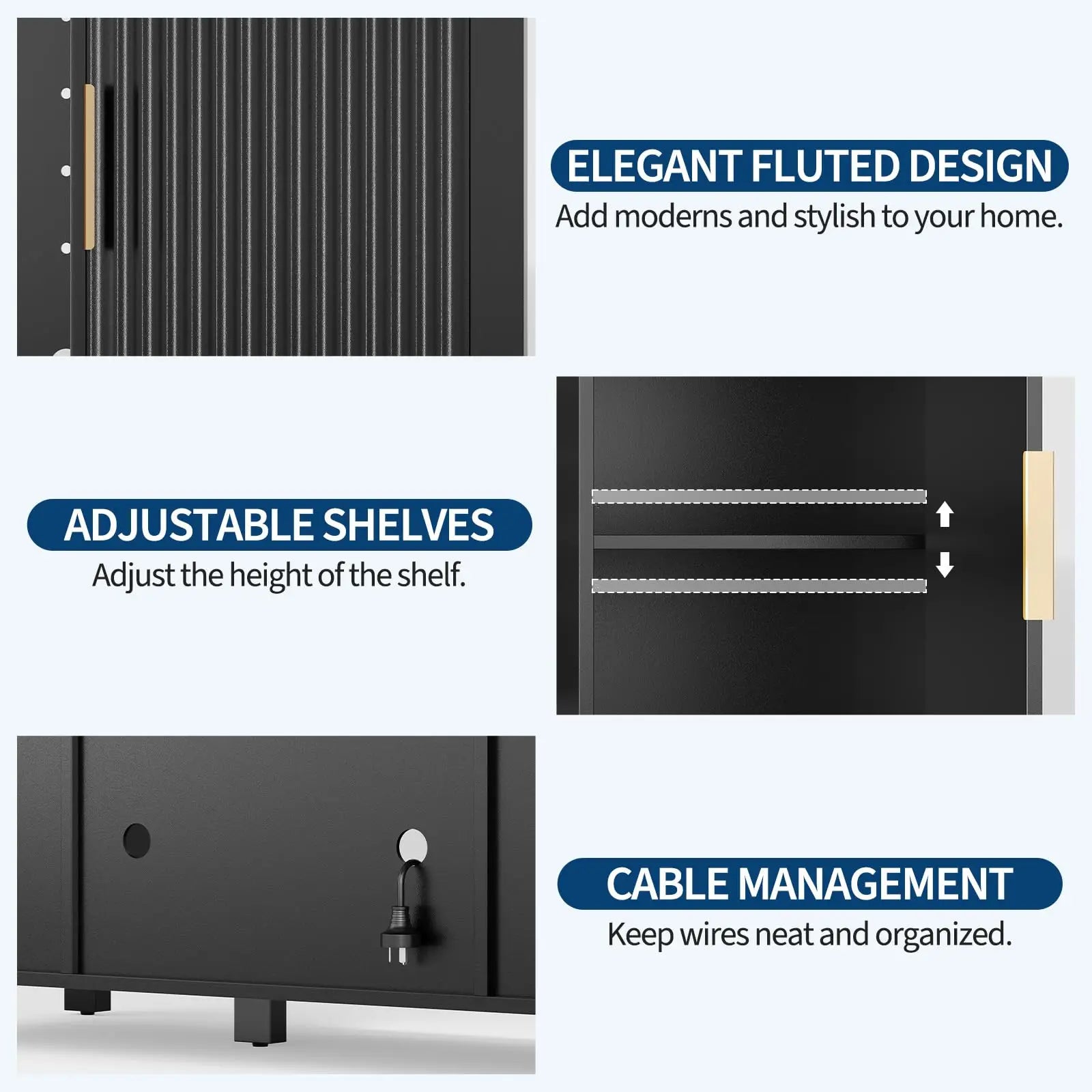 Fluted Coffee Bar Cabinet With Mini Fridge Space