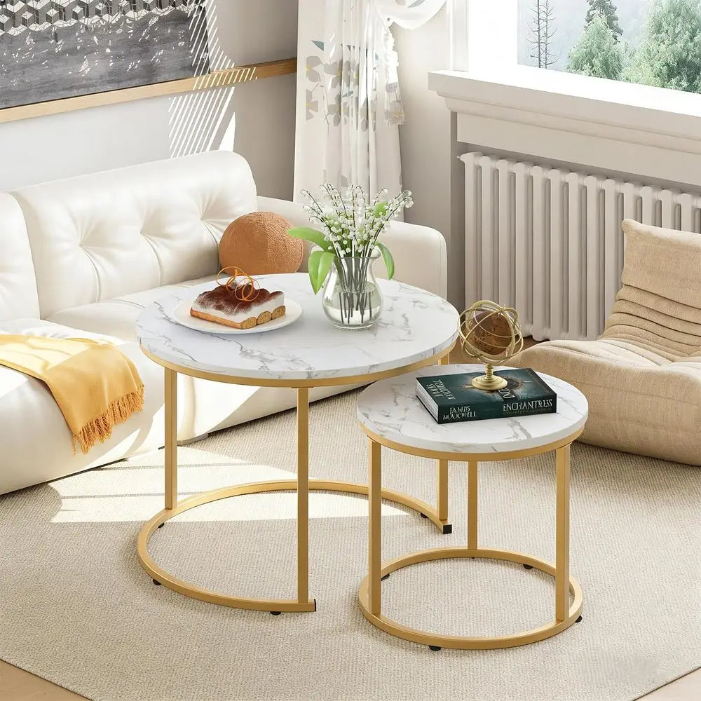 White Set of 2 Coffee Nesting Tables