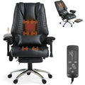 High-Back Leather Desk Chair with Recline, Lumbar Support, and Heating Massage for Home or Office, Black