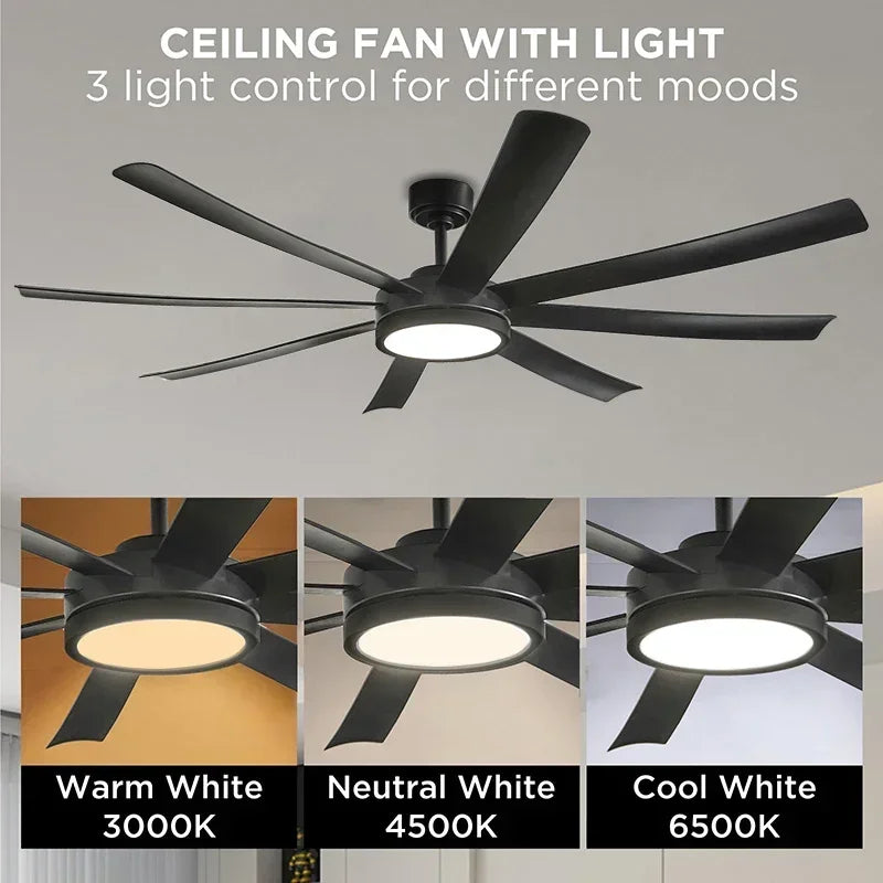 40/72 Inch Black High-power Ceiling Fan with Light