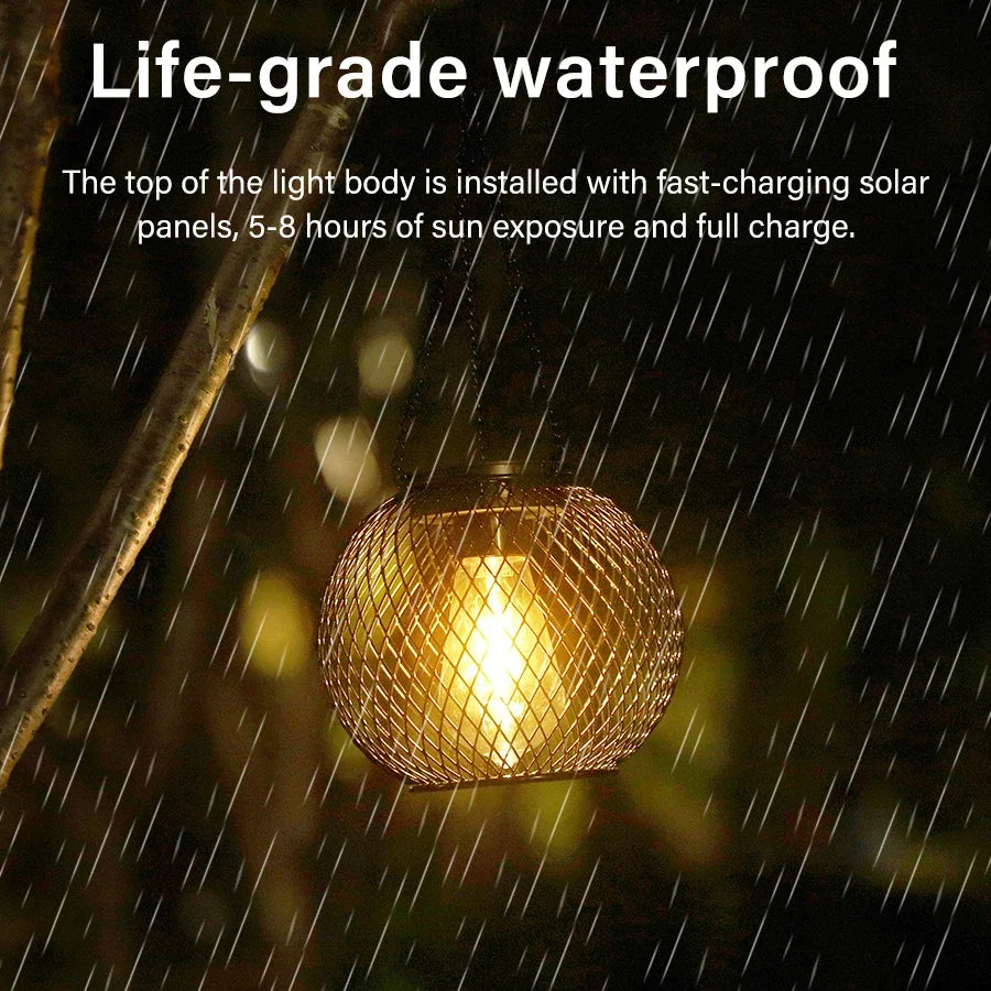 Solar Iron Lantern Led Solar Lights Waterproof Decorative Hanging Lights for Tree, Patio
