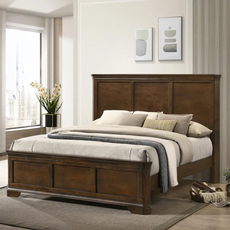 Traditional Wood Queen Bed Set with Dresser Mirror Nightstand Chest