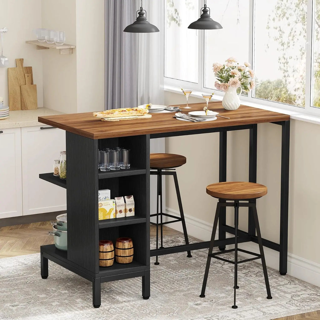 Kitchen Island Bar Table With Five Open Storage Shelves