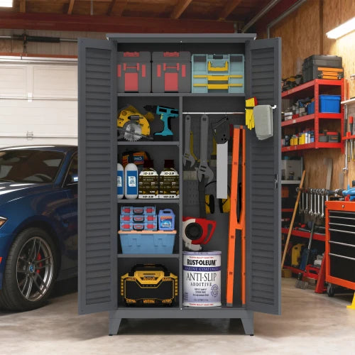 73'' Tall Slate Metal Tool Storage Cabinet - Ample Space for Garage, Warehouse, Garden & Living Room Organization