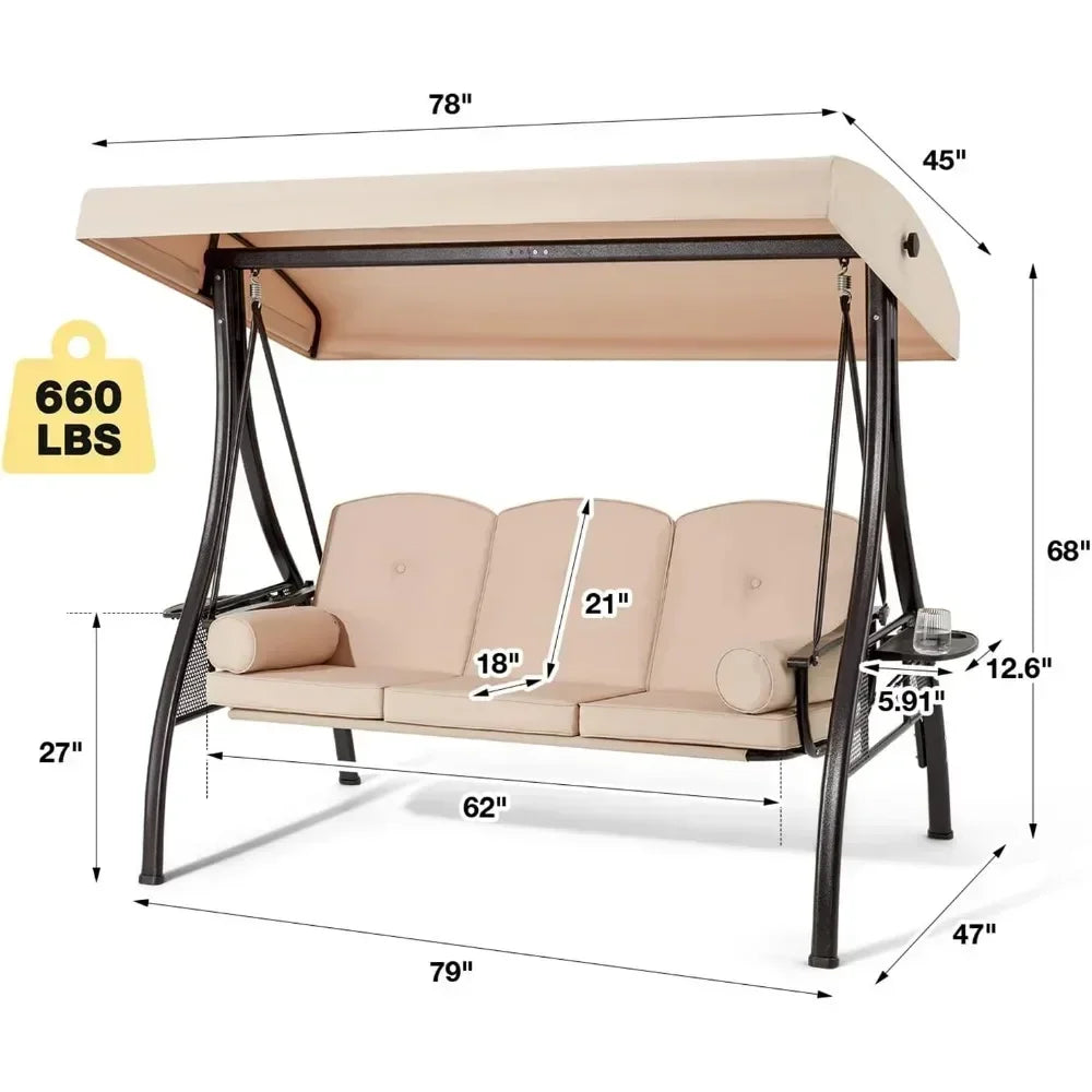 3-Seat Outdoor Swing Set with Adjustable Canopy