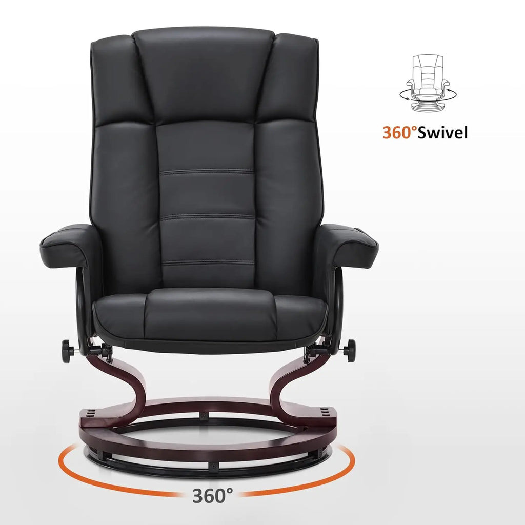 Faux Leather Chair Set, Manual Swivel Recliner with Ottoman