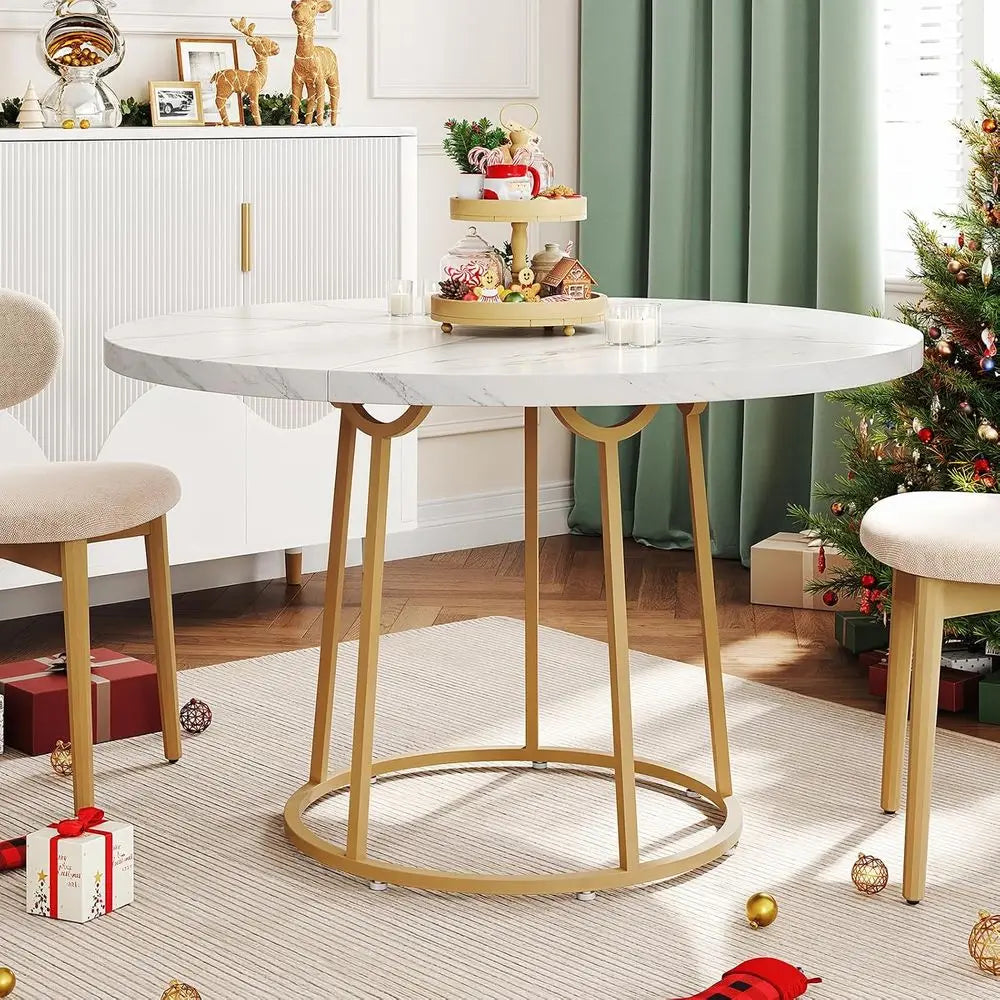 Wooden & Marble Round Dining Table