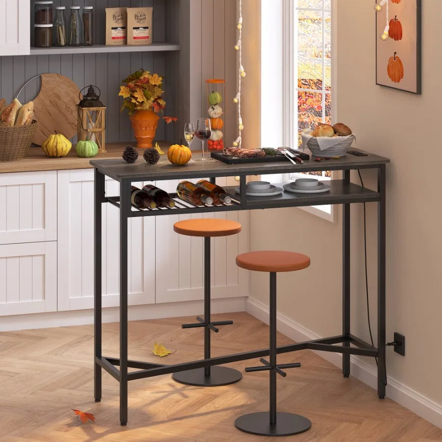 Counter Height Bar Table with Charging Station