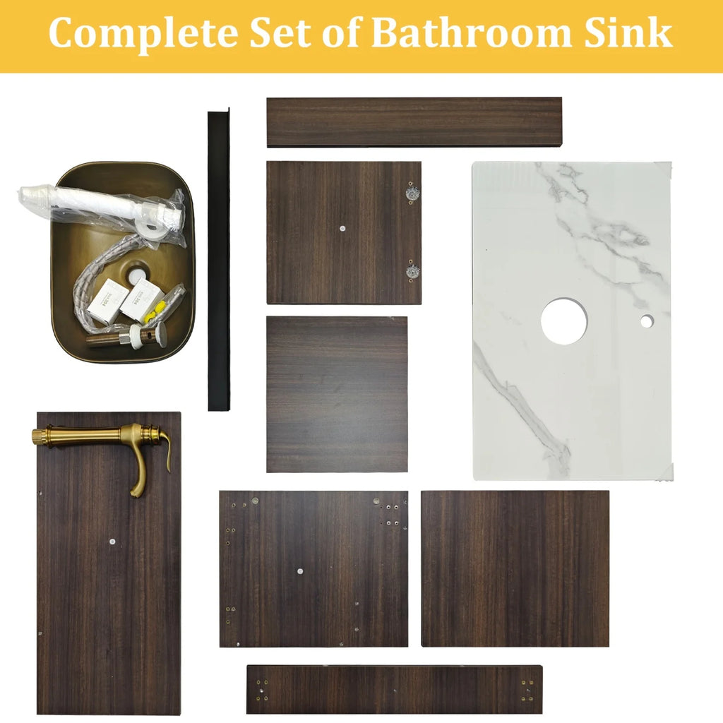 Bathroom Vanities Sink Set Wall Mounted Floating Cabinet w/ Ceramic Basin