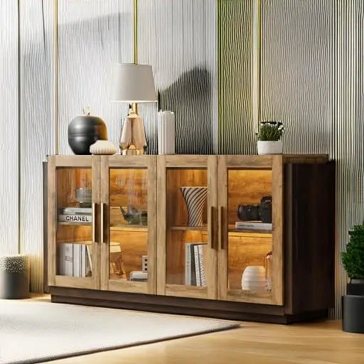 Sideboard Buffet Cabinet, Mixed Color Accent Cabinet with LED Lights