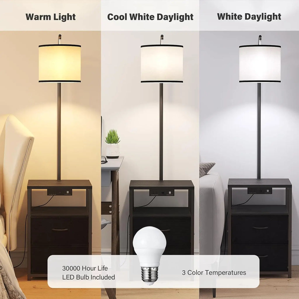 Floor Lamp with Table & 2 Drawers,