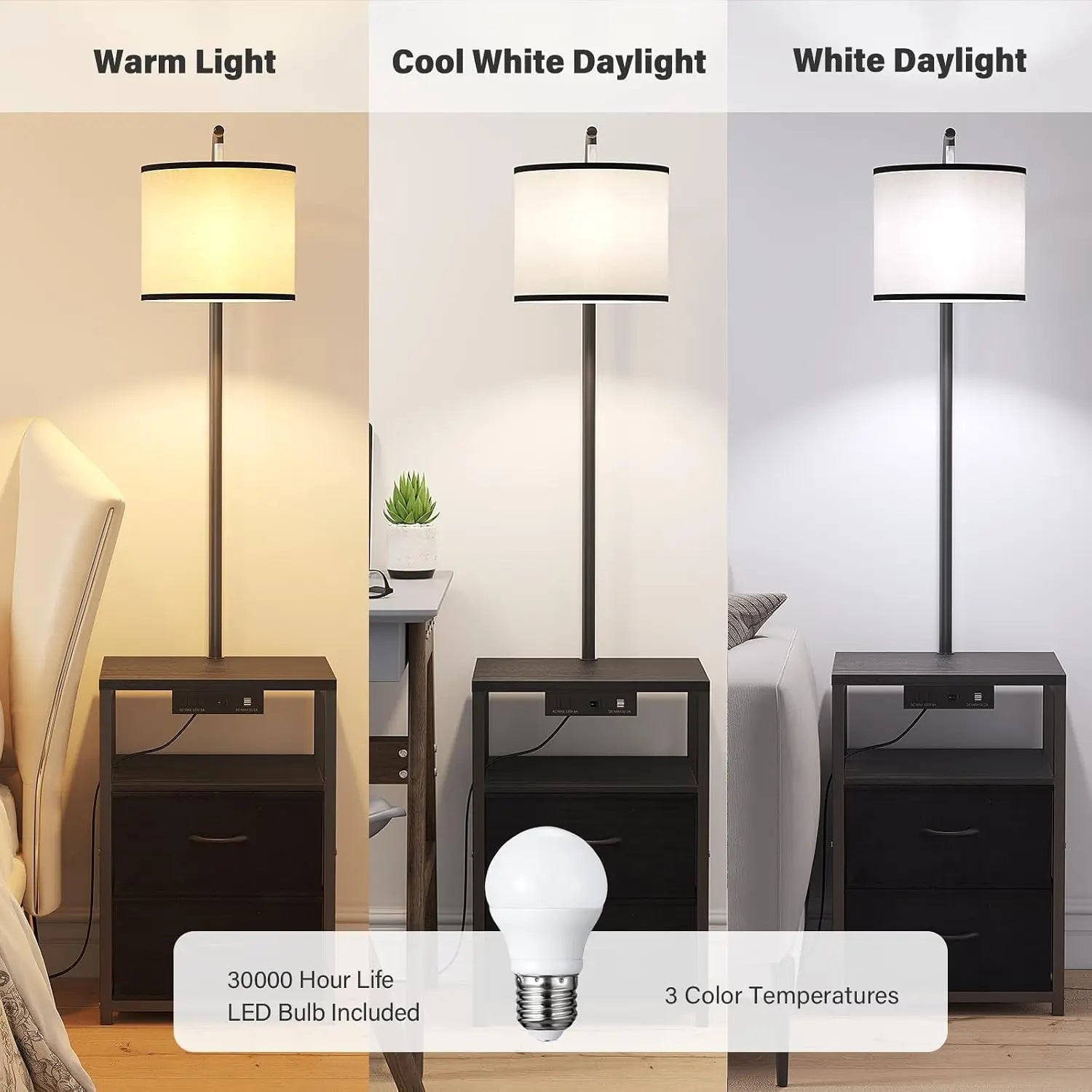 Floor Lamp with Table & 2 Drawers,