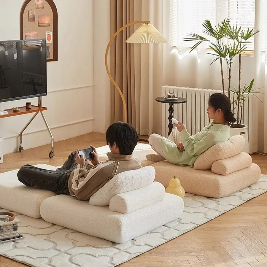 Fabric single sofa, sofa bed, tofu block lazy sofa